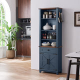 Joaxswe 72in Tall Bookshelf 7 Tier Bookcase with Drawer and Barn Doors and Adjustable Shelves, Blue Farmhouse Book Shelf with Storage Cabinet, Wood Freestanding Display Bookshelves for Living Room Joaxswe