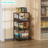 HapiRm Fruit Basket Kitchen Cart - 4-Tier Rolling Storage Cart with Wheels, Fruit Vegetable Basket with Wood Top, Pantry Utility Kitchen Organizer for Fruit Potato Onion Vegetable Bread Snack HapiRm