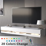 SUSSURRO Floating TV Stand Wall Mounted with LED Lights and Power Outlets, 71'' Modern High Gloss Entertainment Center for 85 inch TVs, Media Console Hanging TV Shelf for Living Room? White SUSSURRO