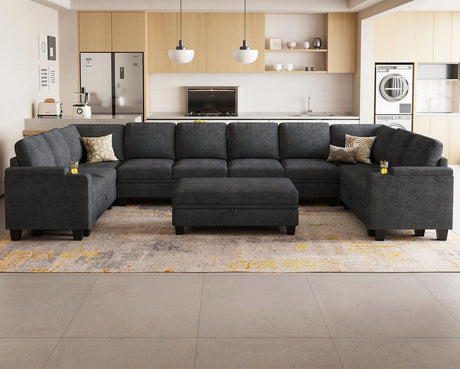 Belffin Oversized U Shaped Modular Sectional Couches for Living Room 10 Seater Modular Sofa Set with Storage Ottoman Large Sectional Couch with Cup Holder. Dark Grey Sofa Belffin