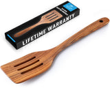 Zulay Kitchen Premium Slotted Spatula - Durable Teak Wooden Spatula For Cooking, Flat Wooden Spatula For Kitchen Use, Smooth Finish Natural Teak Spatula, Non-Stick Wooden Spatula Zulay Kitchen