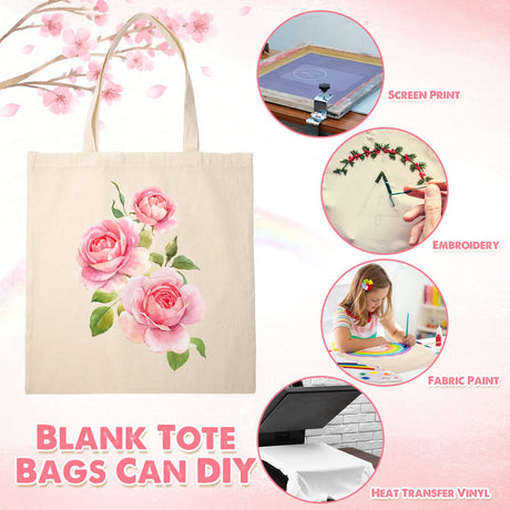 40 Pcs Canvas Tote Bags Bulk Sublimation Blank Canvas Bags Natural Cotton Tote Bags Reusable Grocery Bags Cloth Bags Large Shopping Bag and PTFE Sheet for Iron on Heat Transfer DIY Craft Gift, White Saintrygo