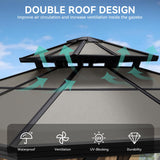 YITAHOME 10X10FT Hardtop Gazebo Outdoor Polycarbonate Patio Double Top Canopy Galvanized Iron Aluminum Column Garden Tent Curtains Netting for Backyards Decks Lawns,Brown YITAHOME