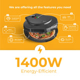 MisterChef Countertop Pizza Maker, 1450W Mini Pizza Oven, Pizza Maker Oven With 12″ Non-Stick Ceramic Plate, Indoor Electric Pizza Oven for Crepes, Pancakes - Black MisterChef