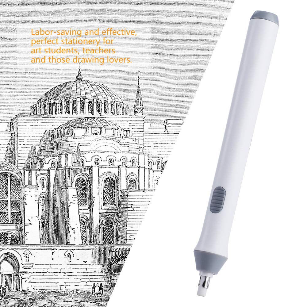 Eraser Pen For Drawings Electric,Pencil with Electric Eraser Erasers for Artists,Peacock Patch Tenwin Electric Battery Operated Automatic Pencil Eraser with 22 Eraser Refills Black(White) Tbest