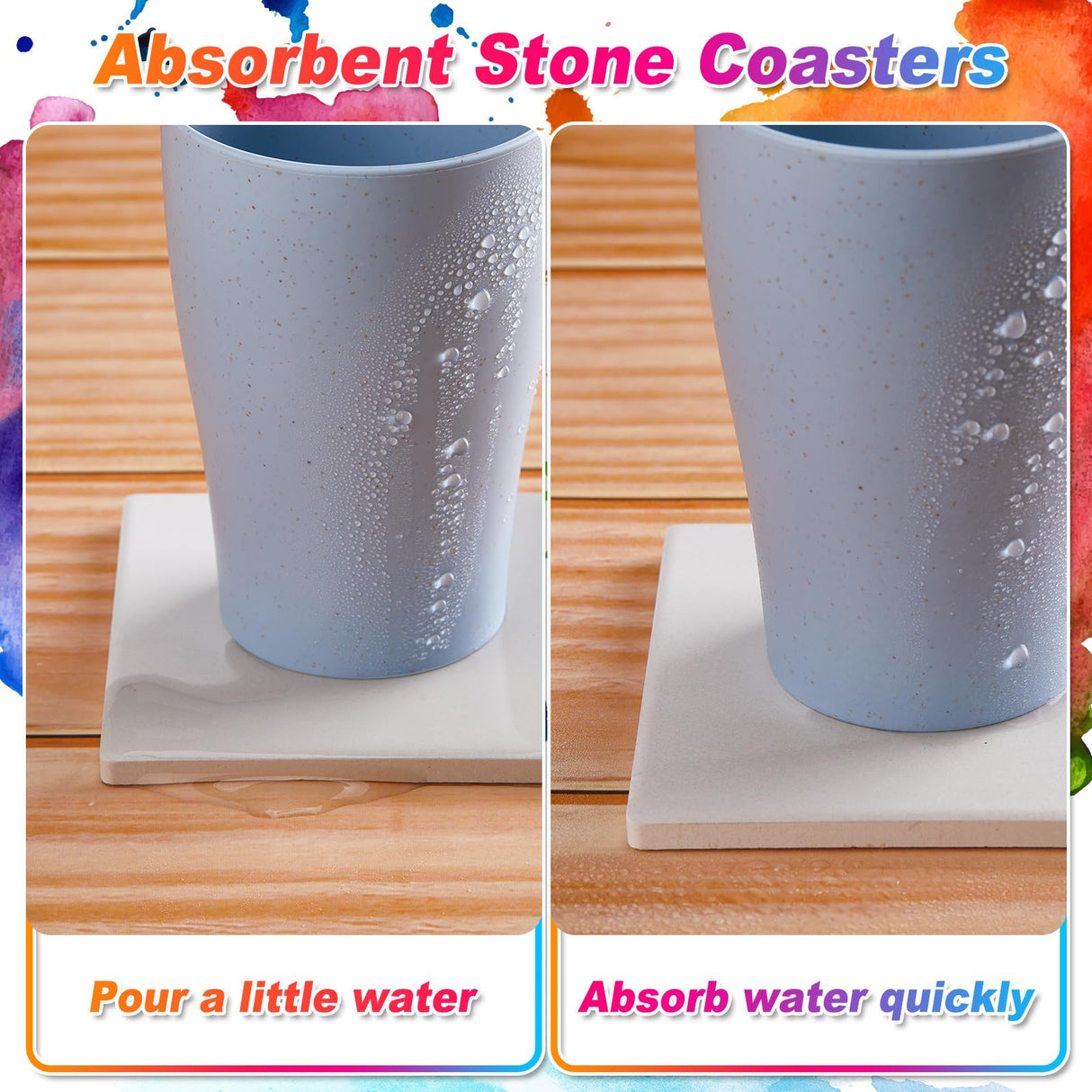 Suttmin 144 Pieces Ceramic Tiles for Crafts Coasters White Ceramic Tiles for Crafts Blank Unglazed Ceramic Tiles with Cork Backing Pads for Painting DIY Art Gift Project(Round, Square) Suttmin