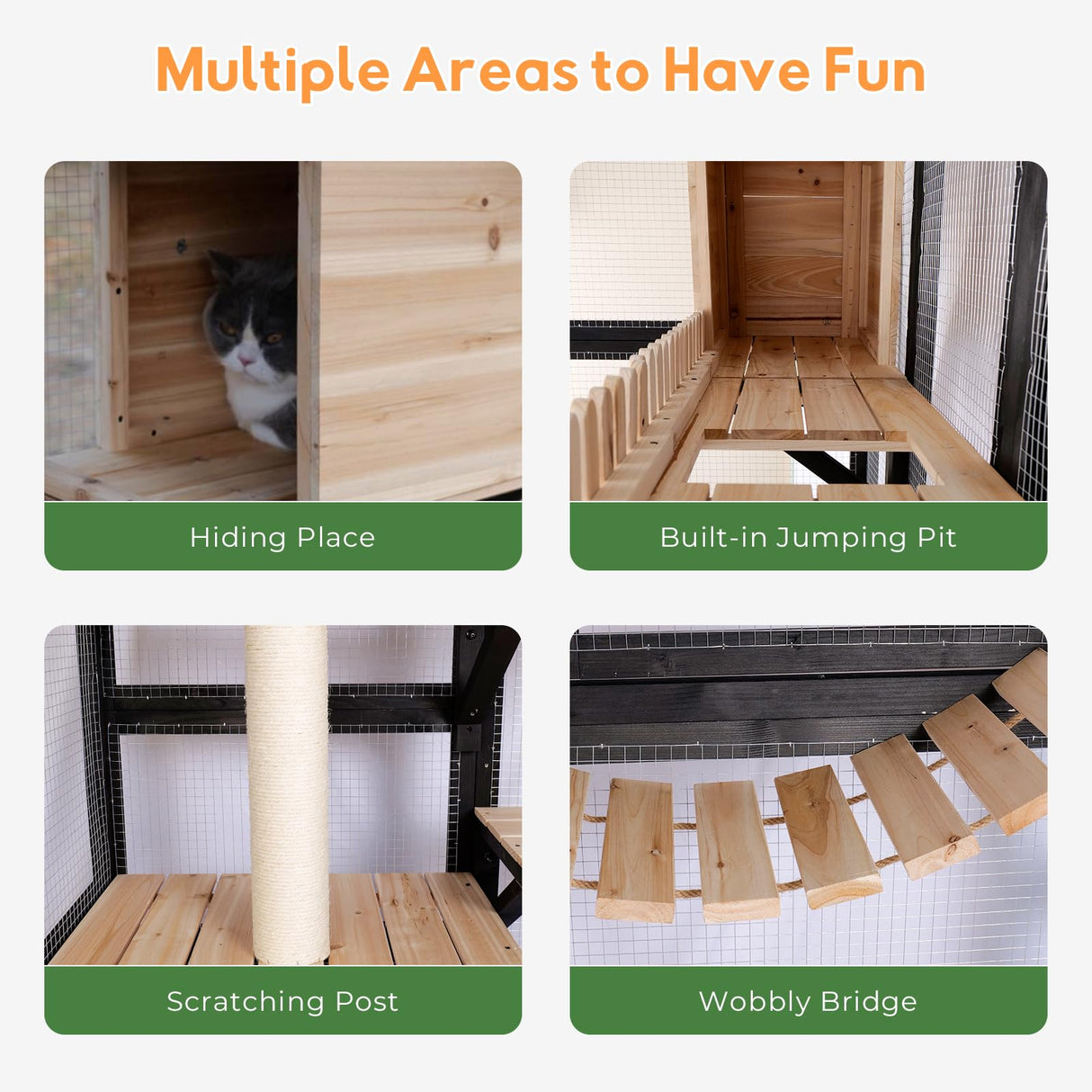 Nicedday Large Cat Catio Outdoor Window Enclosure 73" Wooden Cat House Attached to Window Catio for Cats Walk in Kitty Kennel with Large Enter Door 2 Napping Houses nicedday