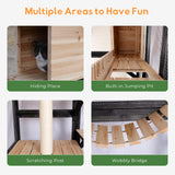 Nicedday Large Cat Catio Outdoor Window Enclosure 73" Wooden Cat House Attached to Window Catio for Cats Walk in Kitty Kennel with Large Enter Door 2 Napping Houses nicedday