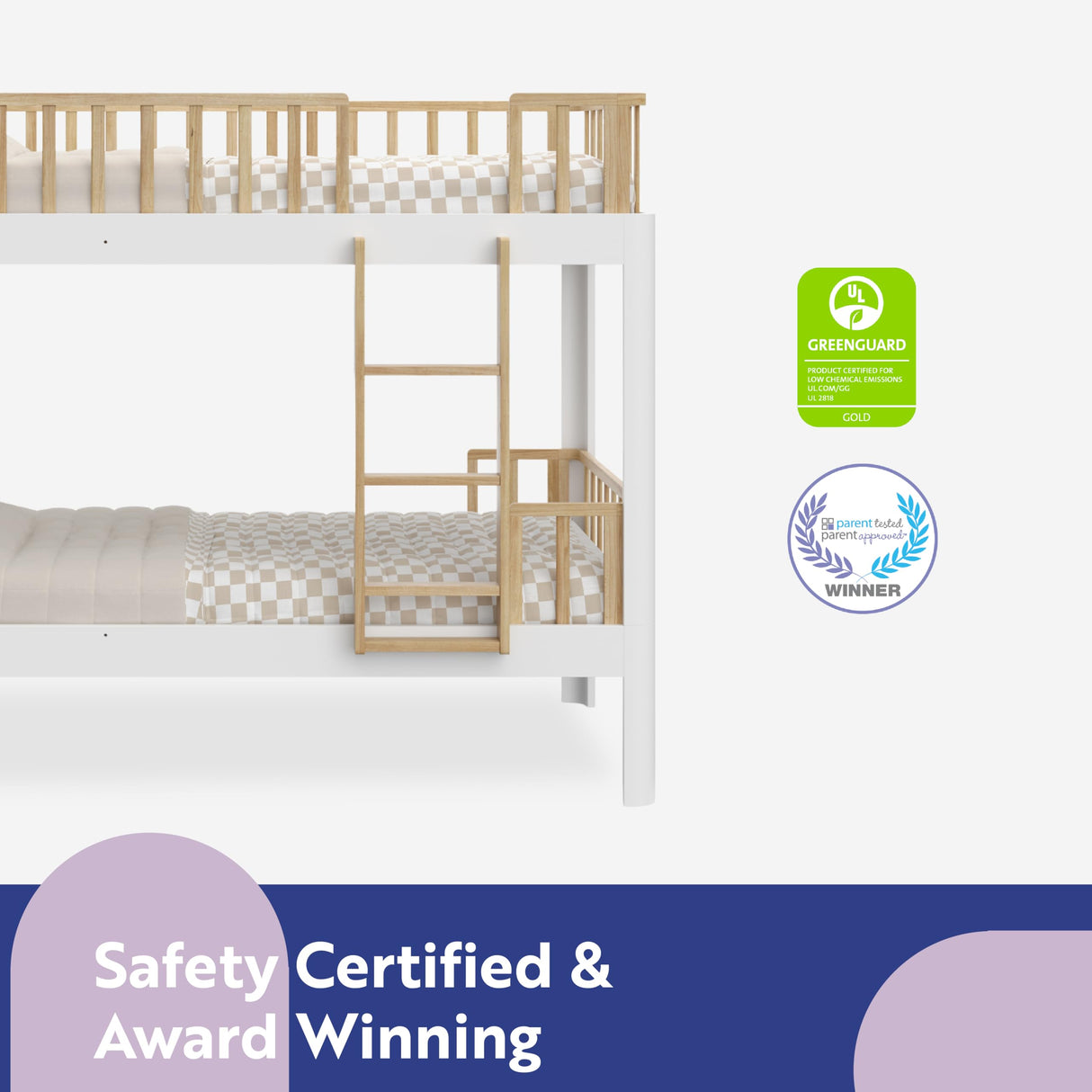 Storkcraft Next Santos Twin-Over-Twin 5-in-1 Convertible Bunk Bed (White with Natural) STORKCRAFT