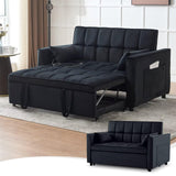 POYISOU Modern 3 in 1 Convertible Sleeper Sofa Couch Bed with USB, Adjustable Backrest Velvet Pull Out Sofa Bed, Loveseat Sleeper Couch, Couches for Living Room, Bedroom, Apartment, Black POYISOU