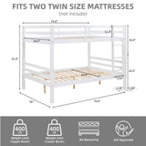 FLEXISPOT Full Over Full Solid Wood Bunk Bed with Thick Posts,Wooden Bunk Bed with High Guardrail and Ladder for Kids, Teens, Dorm Rooms, and Guest Rooms,No Box Spring Needed,White FLEXISPOT