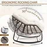 Large Indoor Rocking Chair, Oversized Rocking Papasan Chair with Thick Cushion and Frame,Comfy Corduroy Rocker Wicker Egg Chairs Lounge Reading Chair for Living Room, Bedroom, Apartment, White SLEERWAY