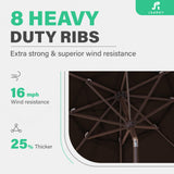 JEAREY 9FT 3 Tier Patio Umbrella Outdoor Market Umbrella Table Umbrellas Sunbrella with Button Tilt and Crank UV Protection Outside Garden Pool Umbrella,Coffee JEAREY