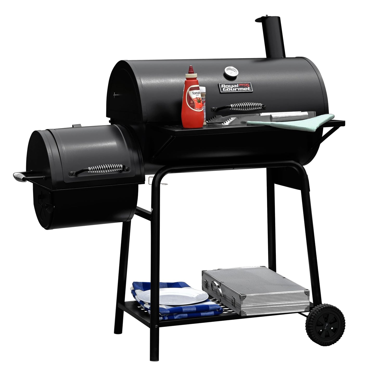 Royal Gourmet CC1830FC Charcoal Grill Offset Smoker (Grill + Cover), Black