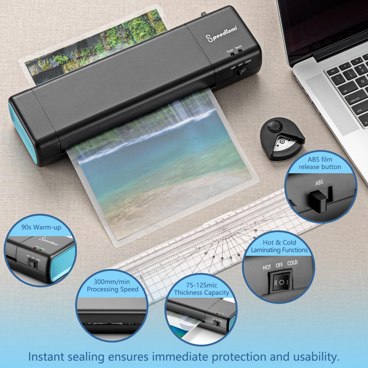 90 Seconds Fast preheat,SpeedLami 4 in 1 Laminator Machine,Home laminator,A4 Laminating Machine Hot & Cold with Paper Trimmer & Corner Rounder,9 Inch Thermal Laminator Machine for Home Office speedlami