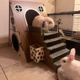 Tnstbiee Large Modern Wooden Rabbit Castle House Hutch - Bunny Hideout Indoor Habitats - Pet 2-Story Home Furniture（Excluding Street Lights） Tnstbiee