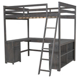 Harper & Bright Designs Antique Brown Full Size Loft Bed with U-Shaped Desk and Ample Storage Harper & Bright Designs