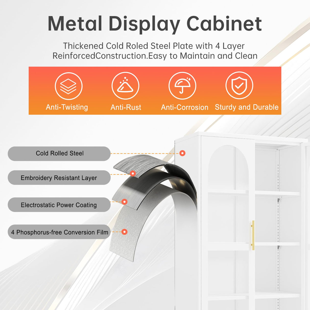 baoliwo Display Cabinet with Glass Door, 71" Tall Storage Cabinet with Adjustable Shelves, Metal Curio Cabinet Multi-Purpose Display Case for Collectibles Bedroom Living Room Office baoliwo