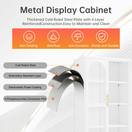 baoliwo 61" H Locking Display Cabinet with Glass Door, Tall Storage Cabinet with 3 Adjustable Shelves, Metal Curio Cabinet Multi-Purpose Display Case for Collectibles Bedroom Living Room Office baoliwo