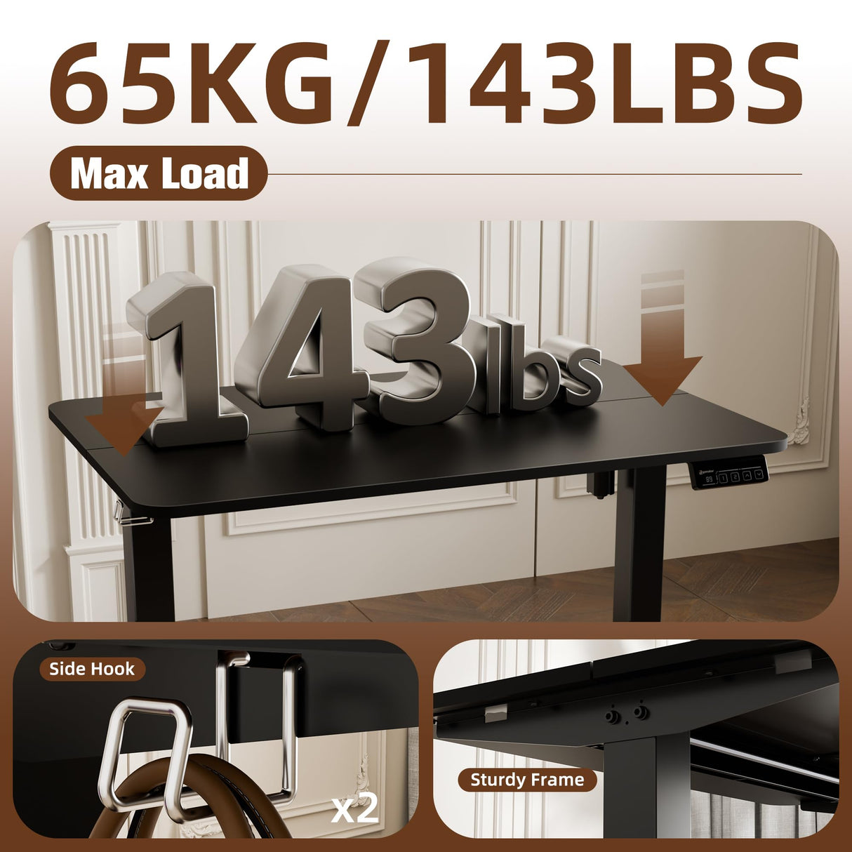 ERGOMAKER 35" Electric Standing Desk, Height Adjustable, Sit Stand Up Desk for Home Office & Computer Workstations, Memory Controller, Black ERGOMAKER