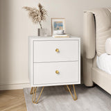 Tradare 7 Drawer Dresser and Night Stand Sets for Bedroom, Two Drawers Nightstand Set of 2 & 7 Drawer Dresser with Gold Handle, Modern White and Gold Dresser Set Tradare