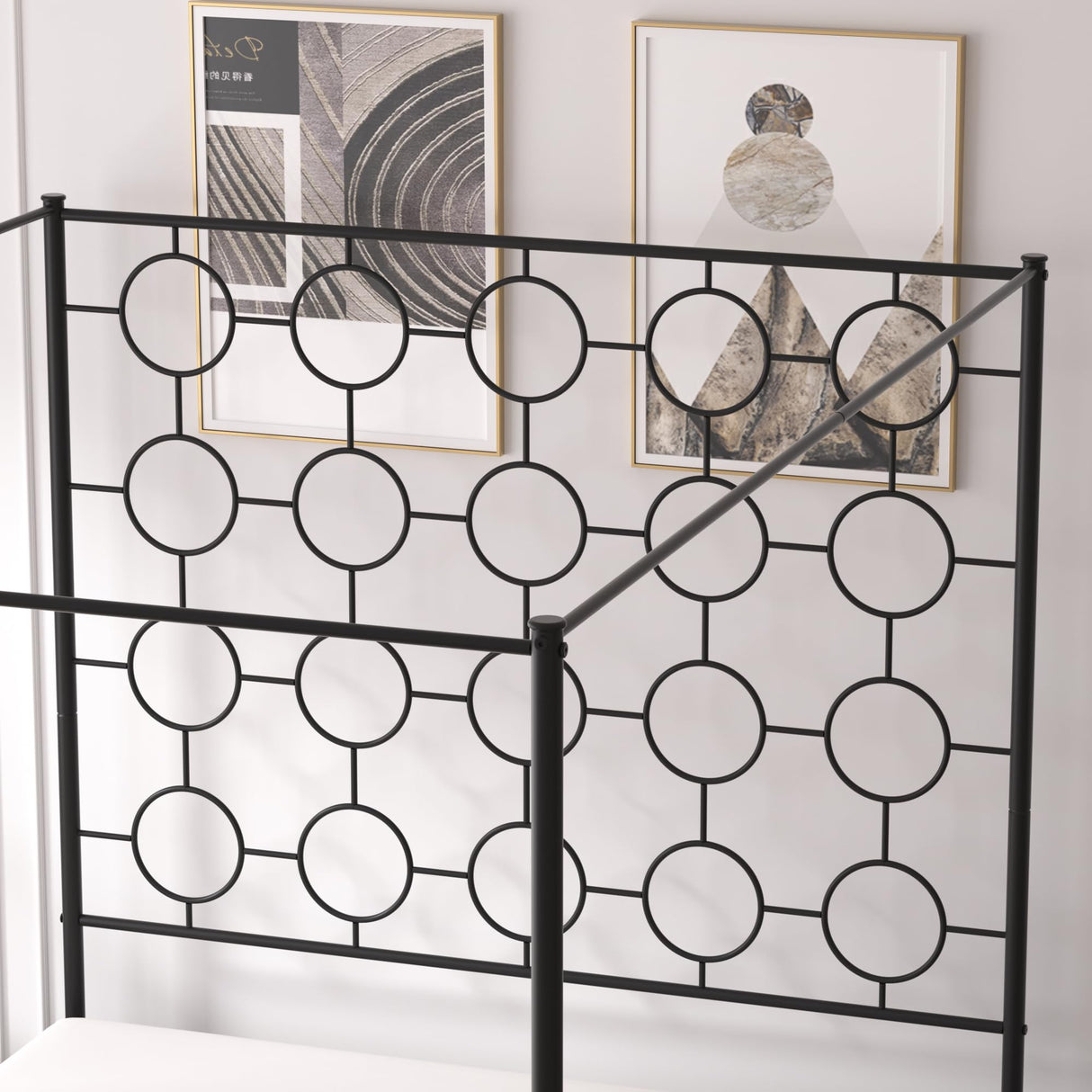 PAUKIN Black Metal Canopy Bed Frame Queen/Mattress Foundation with Steel Slat Support/No Box Spring Needed/Easy Assembly (Black, Queen) PAUKIN