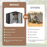 10x8 FT Outdoor Storage Shed, Metal Garden Shed - Tool Storage Sheds with Lockable Doors, Waterproof Outside Storage Building for Backyard, Patio (Black; Floor Not Included) Benass