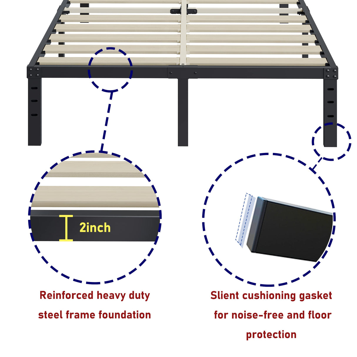 ZIYOO Full Size Bed Frame 14 Inches High 3 Inches Wide Wood Slats with 3500 Pounds Support for Foam Mattress, No Box Spring Needed, Underbed Storage Space,Easy Assembly, Noise Free ZIYOO