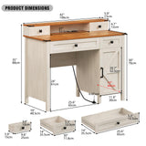 Trironsun Farmhouse Executive Desk with 4 Drawers Charging Station Large Home Office Desk with Storage Cabinet Rustic Computer Writing Desk for Work Study (Antique White) Trironsun