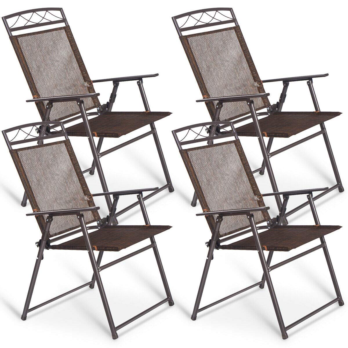Giantex Set of 4 Patio Folding Sling Chairs Steel Camping Deck Garden Pool Backyard Chairs Giantex