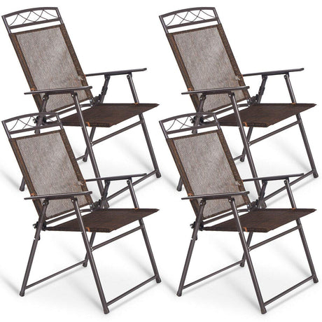 Giantex Set of 4 Patio Folding Sling Chairs Steel Camping Deck Garden Pool Backyard Chairs Giantex