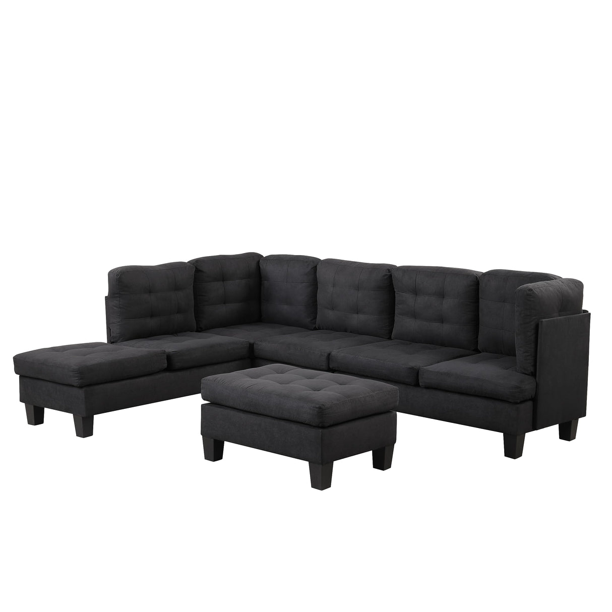 Casa Andrea Milano Modern Sectional Sofa L Shaped Couch with Reversible Chaise & Ottoman, Large Living Room Furniture, Black Casa Andrea Milano