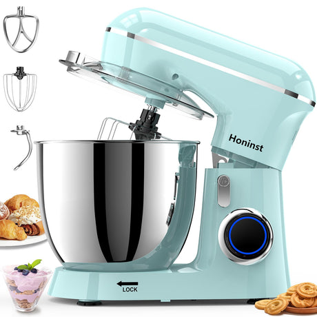 Honinst Stand Mixer, 6.5QT 10-Speed Tilt-Head Electric Stand Mixer, 3-In-1 Kitchen Mixer with Bowl, Dough Hook, Whisk and Beater, Food Mixer for Baking, Cake and Most Home Cooks, Blue Honinst