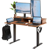 VEVOR Standing Desk with Shelves 47.2 x 23.6 Inch Height Adjustable Desk Dual Monitor Riser Workstation Adjustable Desk 3-Key Modes Sturdy Dual Metal Frame 180LBS Capacity for Home Office VEVOR