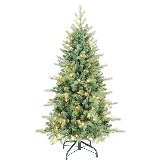 5 FT Prelit Artificial Skinny Christmas Tree,Blue Spruce Slim Pencil Xmas Tree with 926 PE&PVC Mixed Branch Tips and 250 UL Listed Clear Lights,Hinged Pine Tree with Metal Stand for Home Office Décor