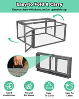 COZIWOW Chicken Coop Run Rabbit Hutch, Portable Chicken Cage Pens with Top & Side Opening Doors, Folding Wooden Chicken Coop, Outdoor Indoor Small Animal Playpen, Chicken Brooder Box, 45.3Inch (Grey) COZIWOW
