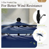 Sophia & William Metal Outdoor Patio Dining Set 6 PCS with 10ft 3 Tier Auto-tilt Umbrella(Navy Blue), 4 x Metal Outdoor Chairs, 1 x Square 37"x 37" Dining Table and 1 Patio Umbrella Sophia & William