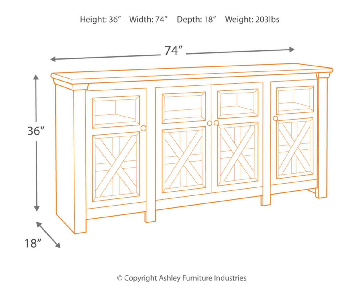 Signature Design by Ashley Bolanburg Two Tone Farmhouse TV Stand, Fits TVs up to 72", 3 Cabinets and Adjustable Storage Shelves, Whitewash Signature Design by Ashley