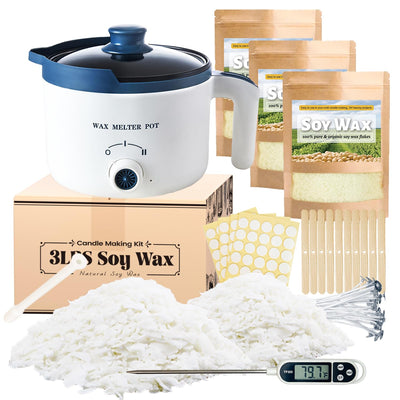 Soy Wax for Candle Making Kit - DIY Soy Candle Making Supplies with 3lbs Natural Soy Wax Flakes, Electric Wax Melter, Thermometer, Wicks, Perfect for Making Your Own Candles