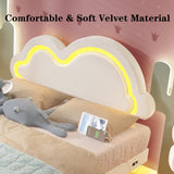 Muluflower Off-White Velvet Twin Floating Bed Frame with LED Lights and Charging Station Muluflower