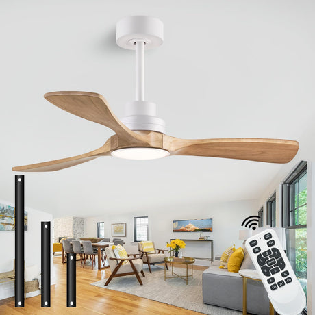 dearnow 42" Ceiling Fans with Lights with Remote Control, Indoor Outdoor Wooden Ceiling Fan with 3 Wooden Blades for Patio, Living Room, Dining Room, Farmhouse and More. (White + Log Color)… dearnow