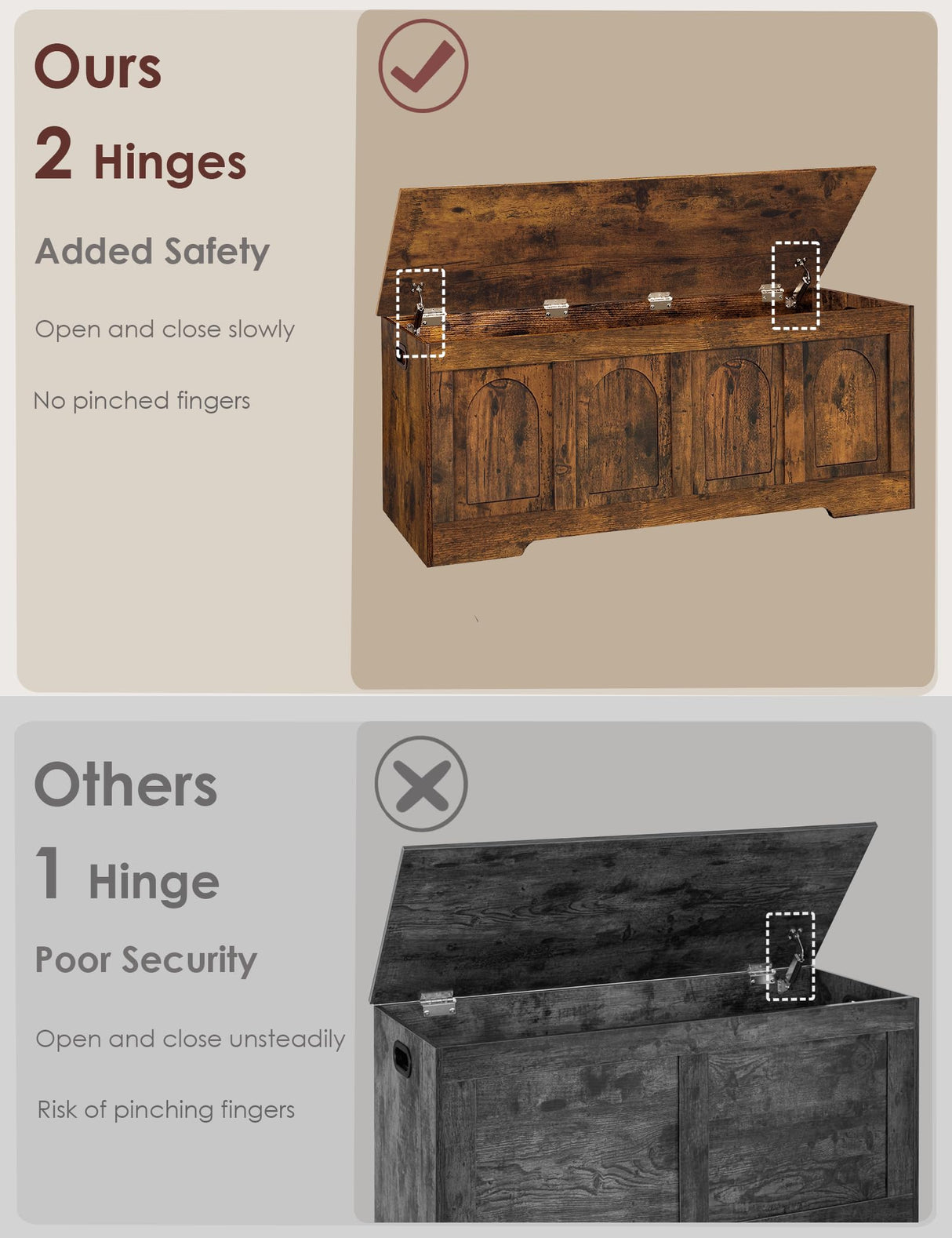 DINZI LVJ Storage Chest, 47.2”Wooden Storage Box with 2 Safety Hinges, Entryway Shoe Bench with Flip-Top, Large Trunk for Living Room, Bedroom, Easy Assembly, Rustic Brown DINZI LVJ