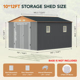 10x12x7.4FT Multi-Used Shed & Outdoor Storage Shed with Lockable Doors, Windows and Vents, Extra Large Metal Tool Shed for Garden, Backyard, Patio, Utility, and Various Storage Shed(Matte Gray) Verdeluxe