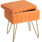 Greenstell Vanity Stool Chair Faux Fur with Storage, 15.7"L x 11.8"W x 19.4"H Soft Ottoman 4 Metal Legs with Anti-Slip Feet, Furry Padded Seat, Modern Multifunctional Chairs for Makeup, Bedroom,Orange GREENSTELL