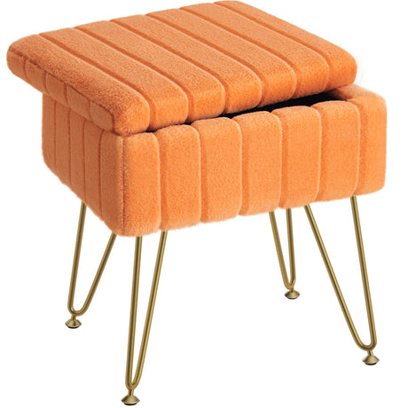 Greenstell Vanity Stool Chair Faux Fur with Storage, 15.7"L x 11.8"W x 19.4"H Soft Ottoman 4 Metal Legs with Anti-Slip Feet, Furry Padded Seat, Modern Multifunctional Chairs for Makeup, Bedroom,Orange GREENSTELL