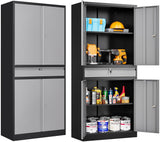 Metal Garage Storage Cabinet with Doors and Shelves,Metal Storage Cabinet with Lock and Drawer,Metal Cabinet with Locking Doors,4 Door Steel Cabinet,71" Lockable Storage Cabinet for Garage,Home,Office SISESOL