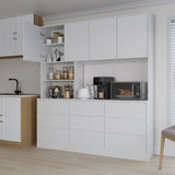 Jiaoun 78x71 LED Kitchen Pantry Cabinets with Microwave Stand,Socket,Large/Tall Kitchen Storage Cabinet with 6 Compartments and 9 Drawers,Duitable for Restaurants,Kitchens Jiaoun