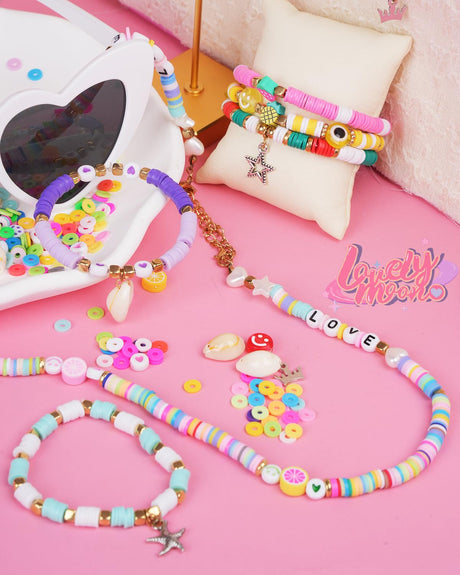 LovelyMoon Bracelet Making Kit 5000 Pcs Clay Beads Flat Preppy Beads for Friendship Jewelry Making Polymer Heishi Beads with Charms Gifts for Teen Girls Crafts for Girls Ages 6 7 8 9 10 11 12 LovelyMoon