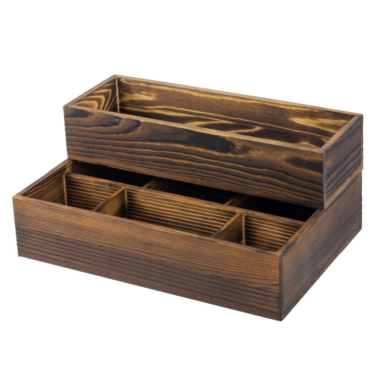 MyGift Counter Storage Organizer, 2 Tier Rustic Burnt Solid Wood Stackable Modular Vanity Countertop Storage Organizer Trays, Decorative Bathroom Makeup Cosmetic Box, 2 Piece Set MyGift