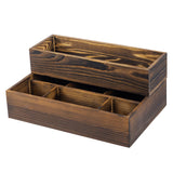 MyGift Counter Storage Organizer, 2 Tier Rustic Burnt Solid Wood Stackable Modular Vanity Countertop Storage Organizer Trays, Decorative Bathroom Makeup Cosmetic Box, 2 Piece Set MyGift